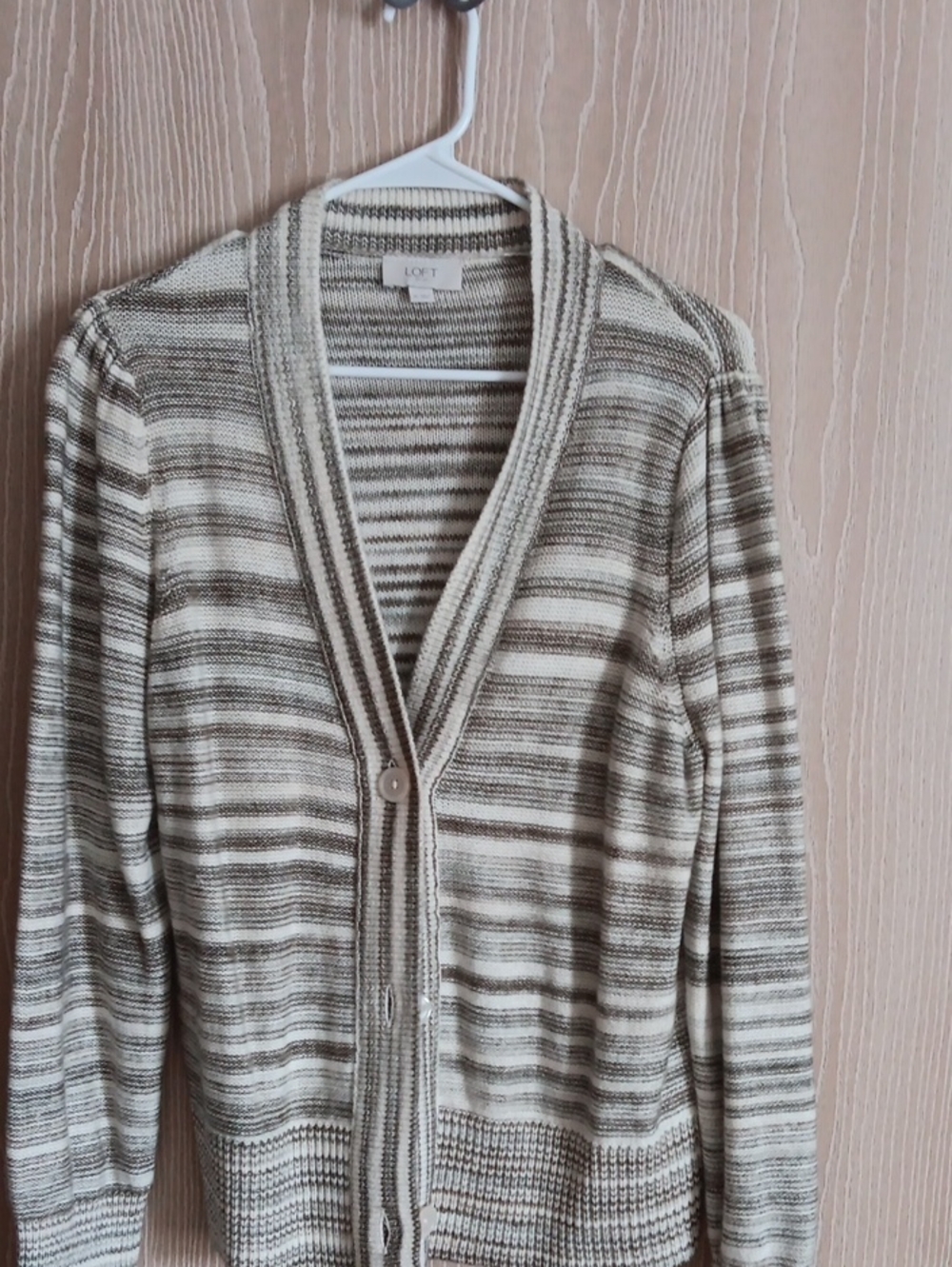 LOFT Striped V-Neck Cardigan in Cream and Brown Tones
